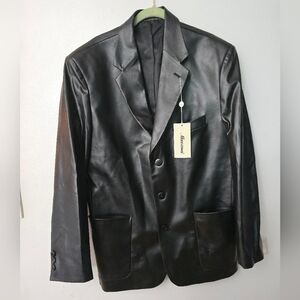 Mazzoni SPORT COAT Men's Black Pvc Blazer Jacket Size 42R 3 Button Lined